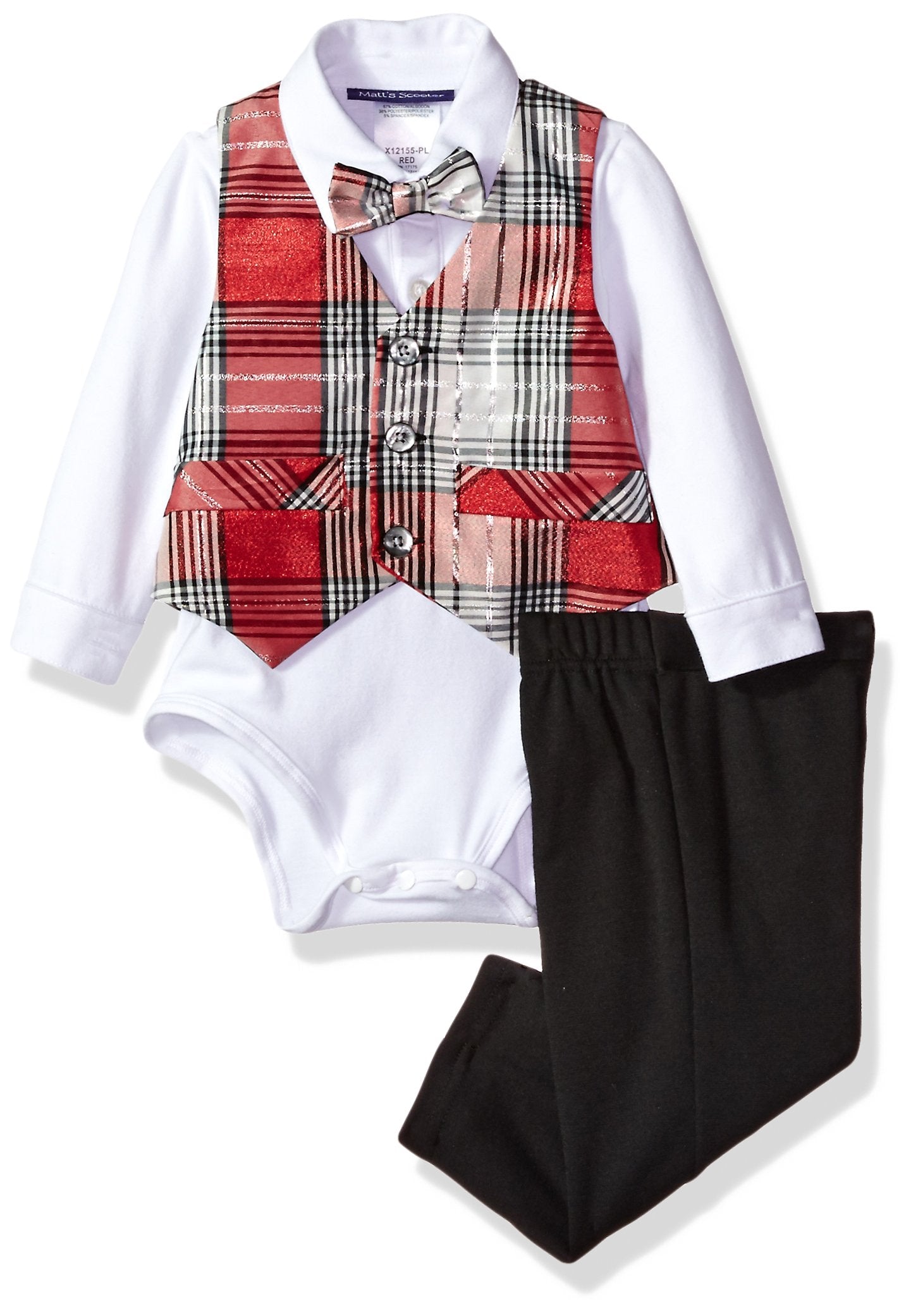 Bonnie Baby Girls Boys' 4 Pc Vested Pant Set, Red/White, 24 Months