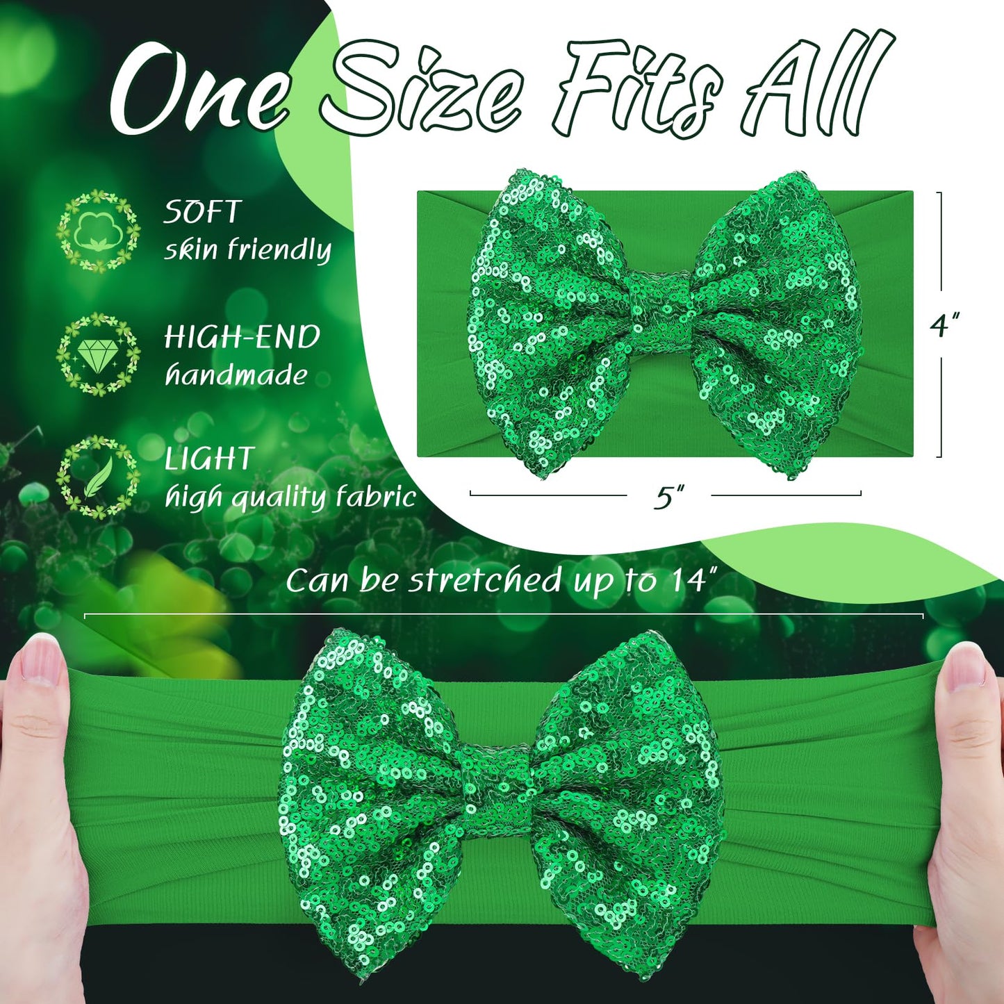 Lanmerry St Patricks Day Bow Baby Girl Hair Bows Clover Headbands Sequins Large Bows Green Hair Accessories Shamrock Headbands F