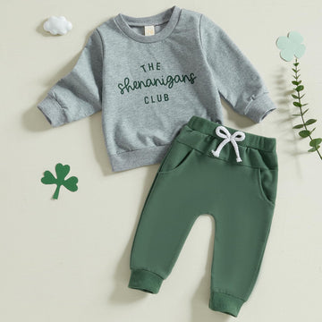 Baorji Toddler Baby Boy Fall Clothes St. Patricks Valentines Day Letter Print Sweatshirt Pants Set 2Pcs Outfits 0-2T 3T (Gray, 1