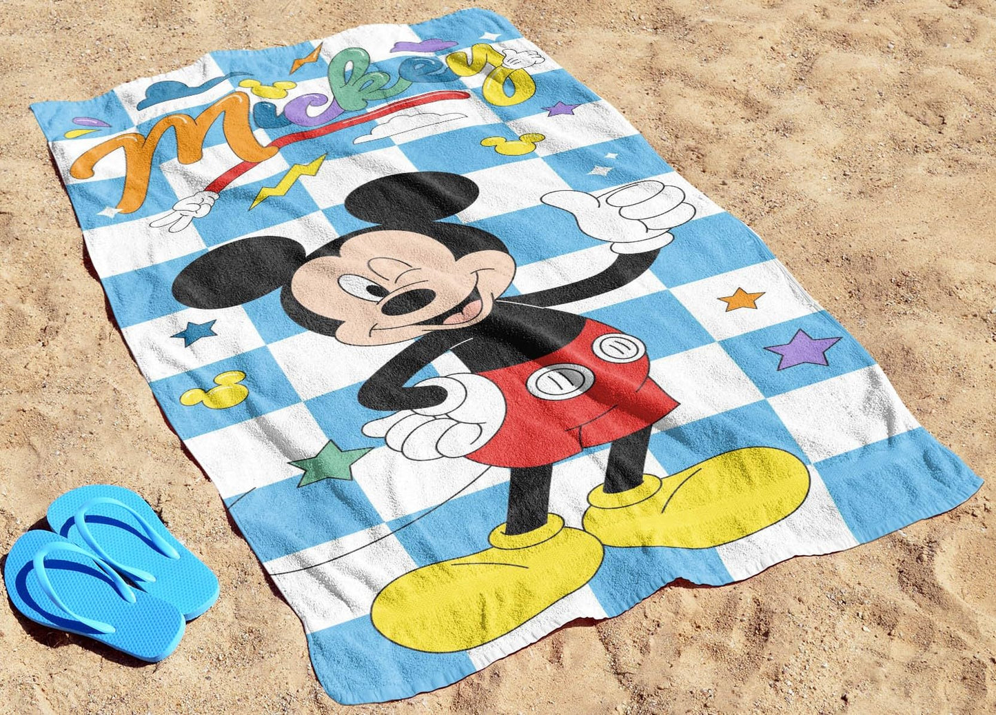 Disney Mickey Mouse Bath Pool Beach Towel - Checkered Kids Super Soft & Absorbent 100% Cotton Towel, Measures 28 X 58
