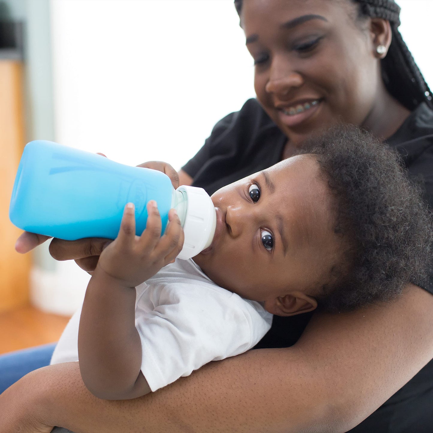 Dr. Brown'S Natural Flow Options+ Glass Baby Bottle Sleeves,100% Silicone,9 Oz,Wide-Neck,Blue