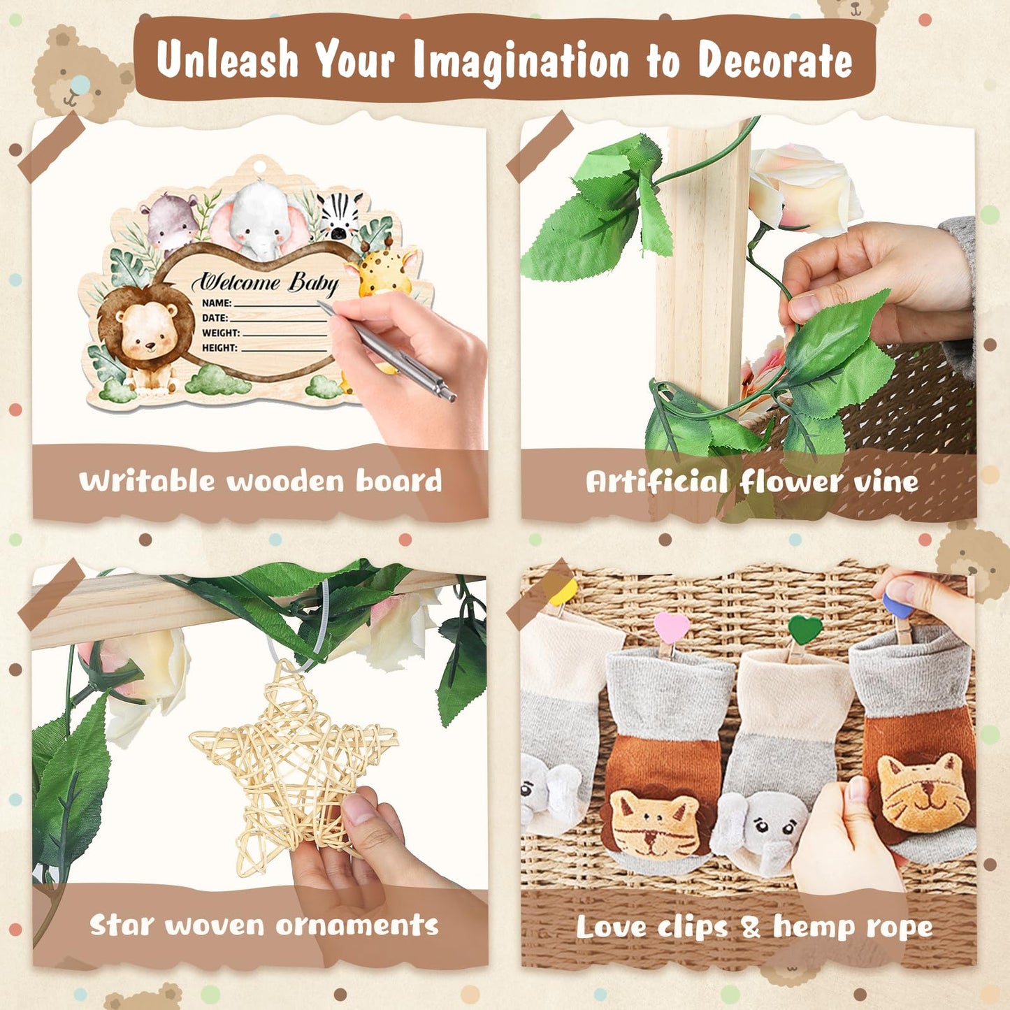 Wisreach Wooden Baby Shower Crate Closet, Foldable Handwoven Storage Basket for Baby Shower Gifts, Welcome Gift Basket for Newbo