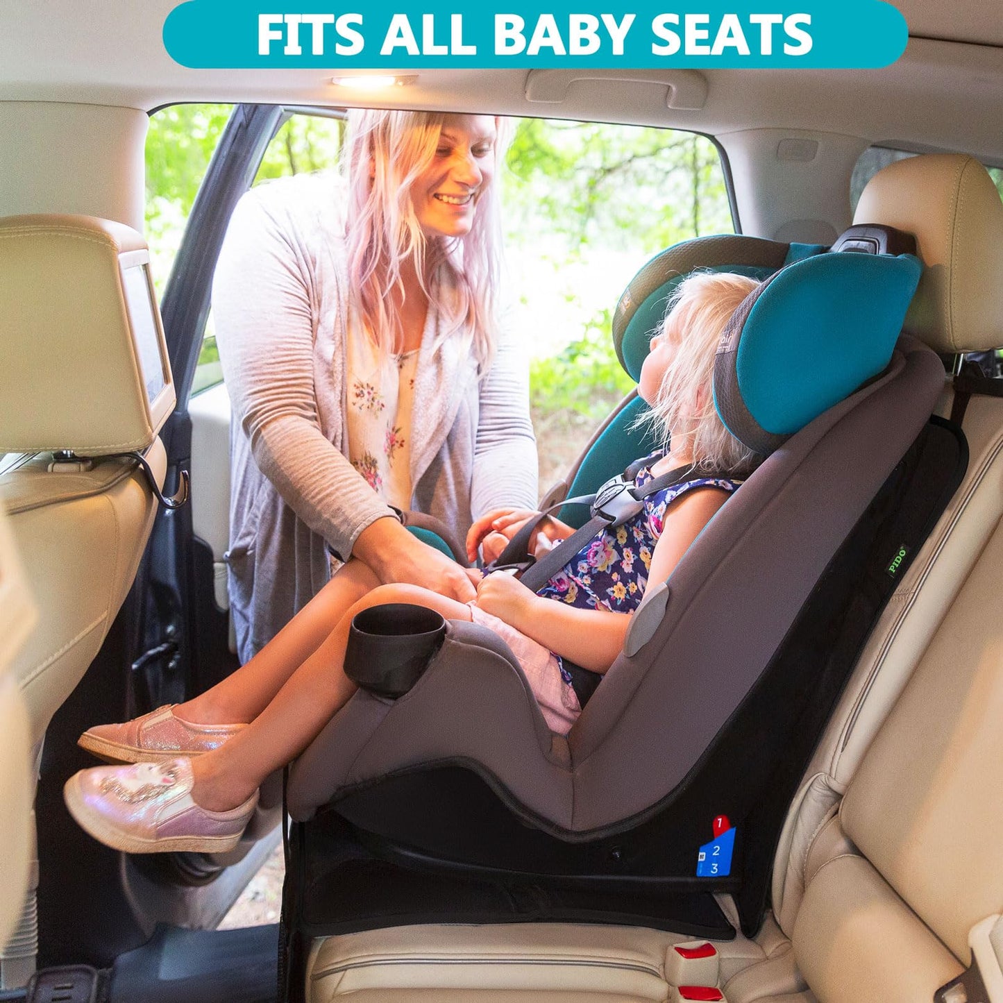 Pido Car Seat Protector Under Baby Carseat With Thick Padding, Waterproof Material, And Non-Slip Base - Universal Fit For Leathe