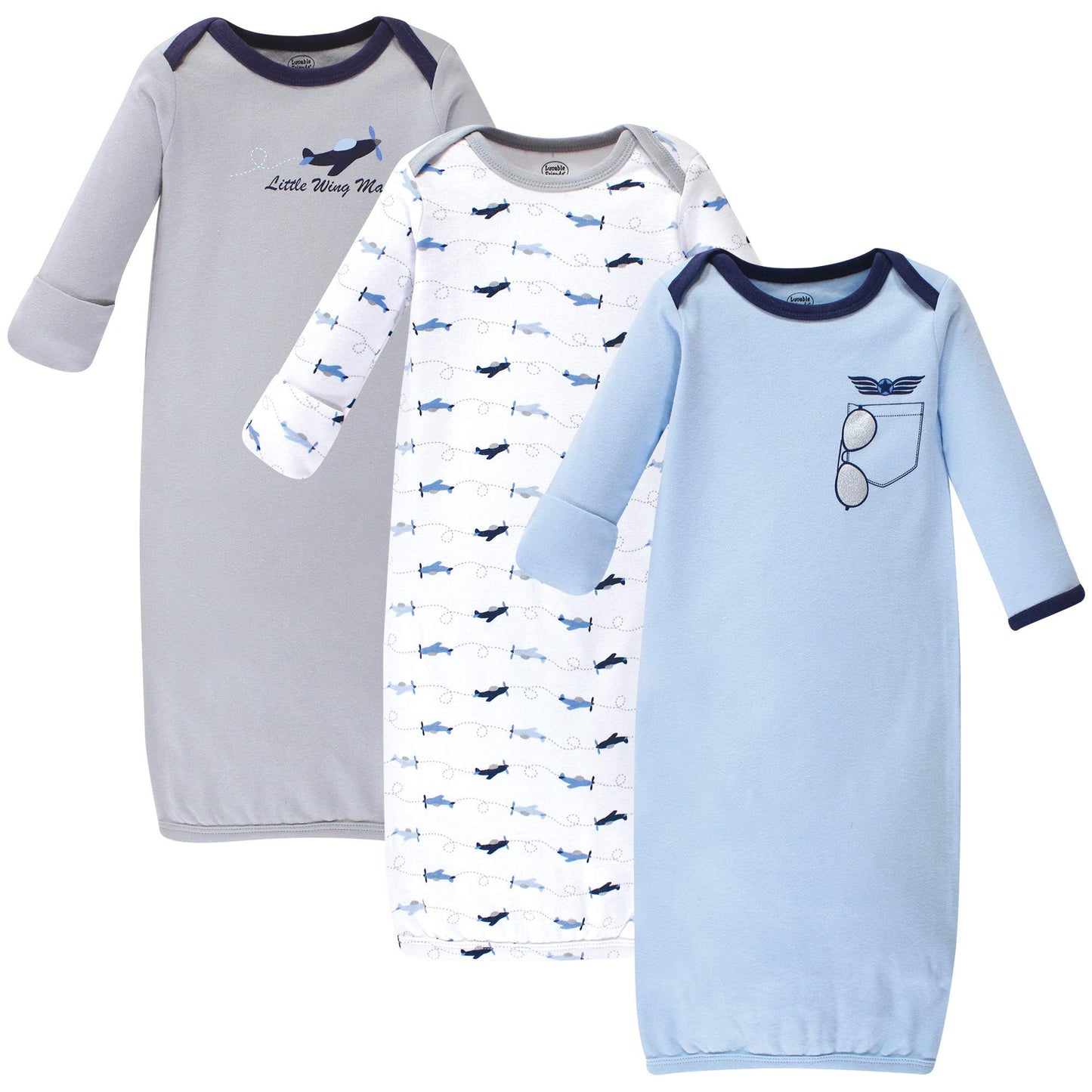 Luvable Friends Unisex Baby Cotton Gowns, Airplane, Preemie-Newborn