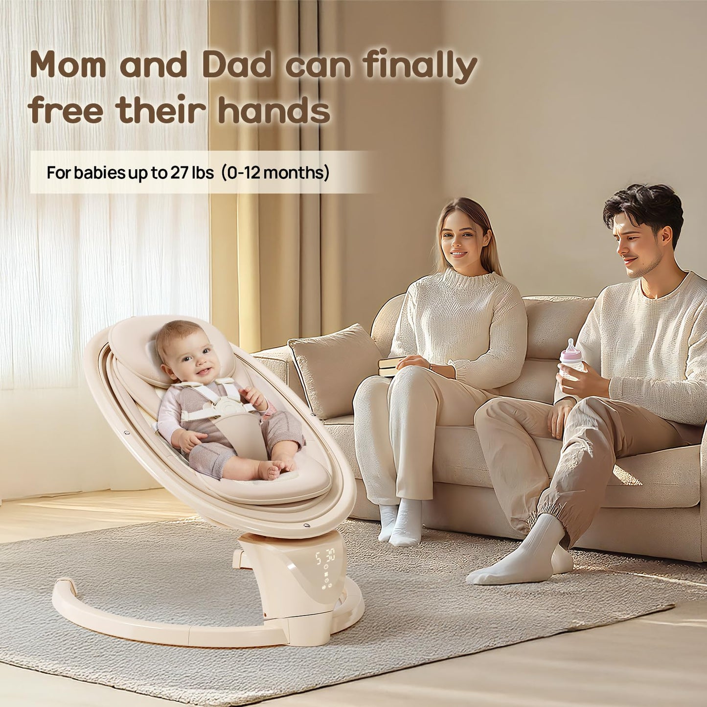 Baby Swings For Infants, Electric Infant Swing With Remote Control, Portable Baby Swing With 5-Point Harness, 5 Speeds, And 10 P