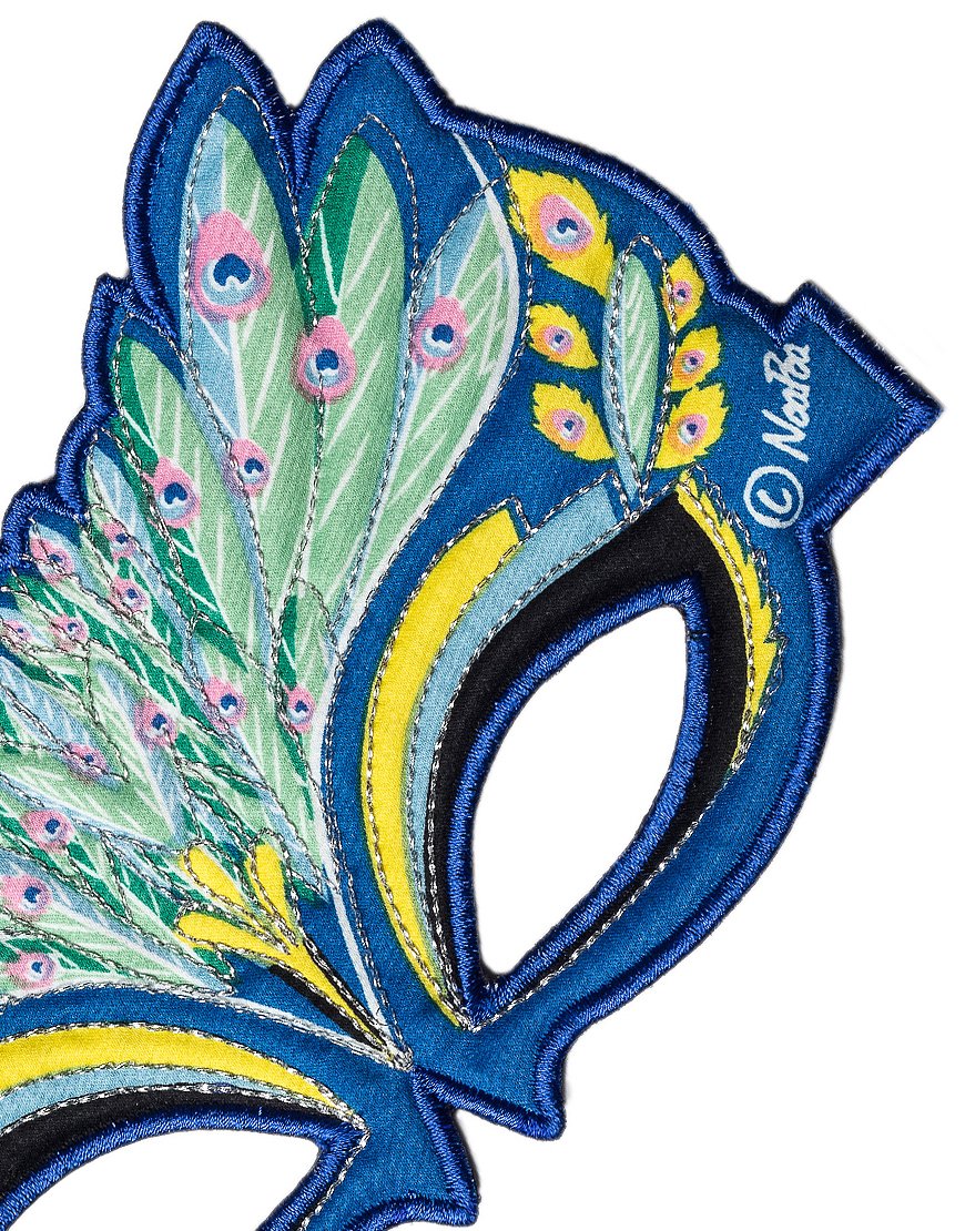 Fanciful Fabric Peacock Mask, 7''L Green