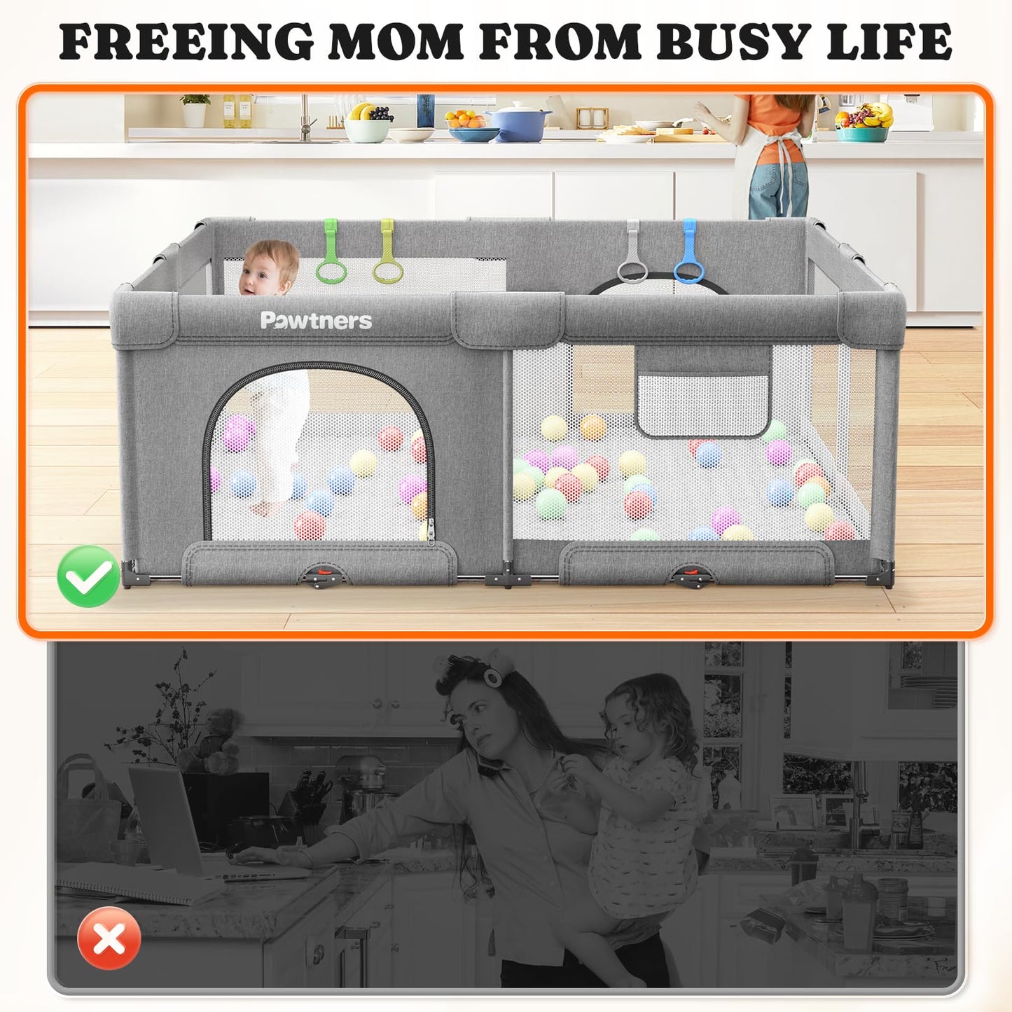Foldable Playpen For Babies And Toddlers: 71'L X 59'W X 27'H, Large Kids Playpen With Mat, Portable Baby Play Yard For Indoor