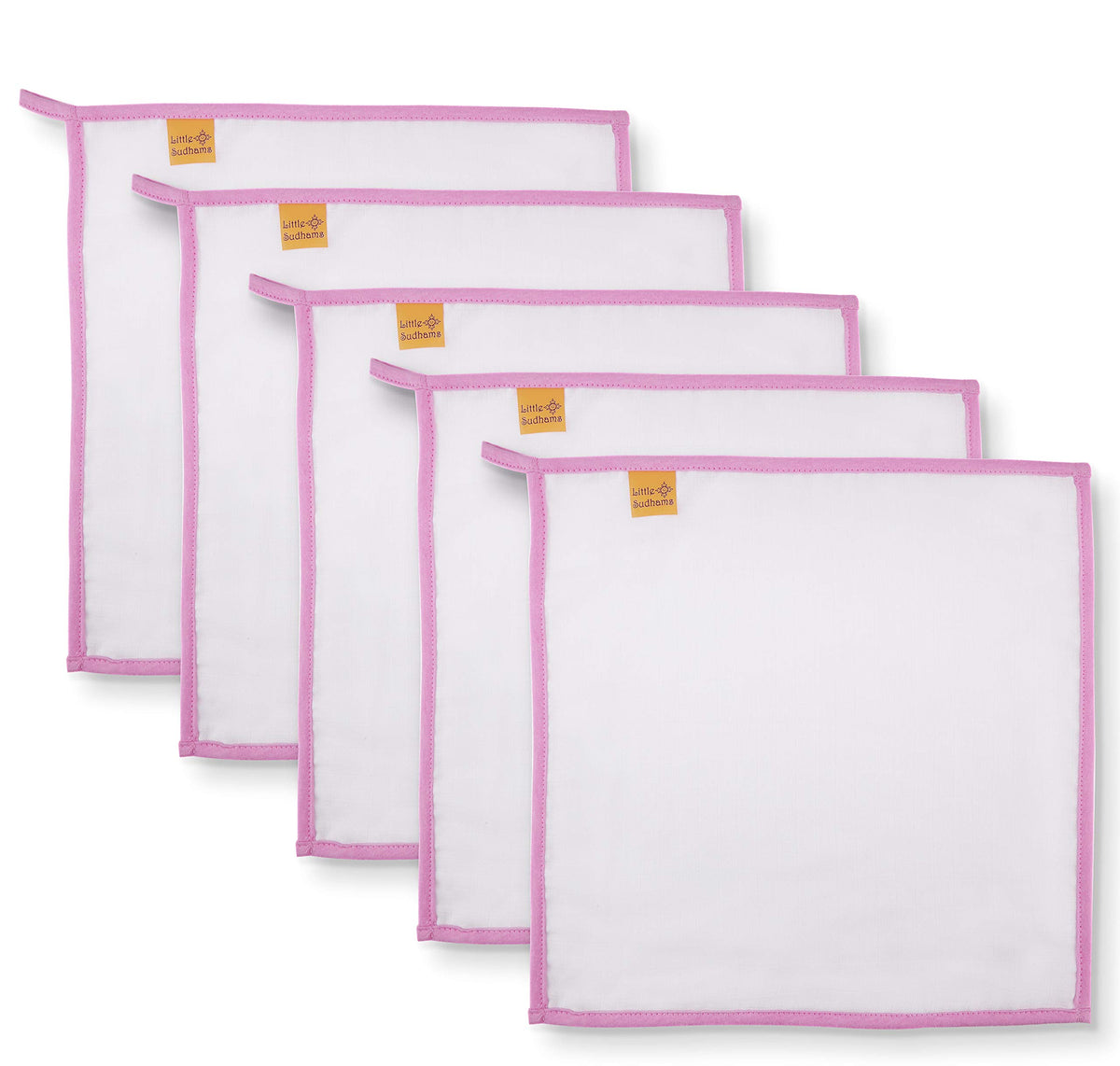Little Sudhams Double Muslin Cotton Wash Cloth 40S 30Cmx30Cm (Set Of 5 Pink)