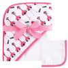 Hudson Baby Unisex Baby Cotton Hooded Towel And Washcloth, Fancy Flamingo, One Size
