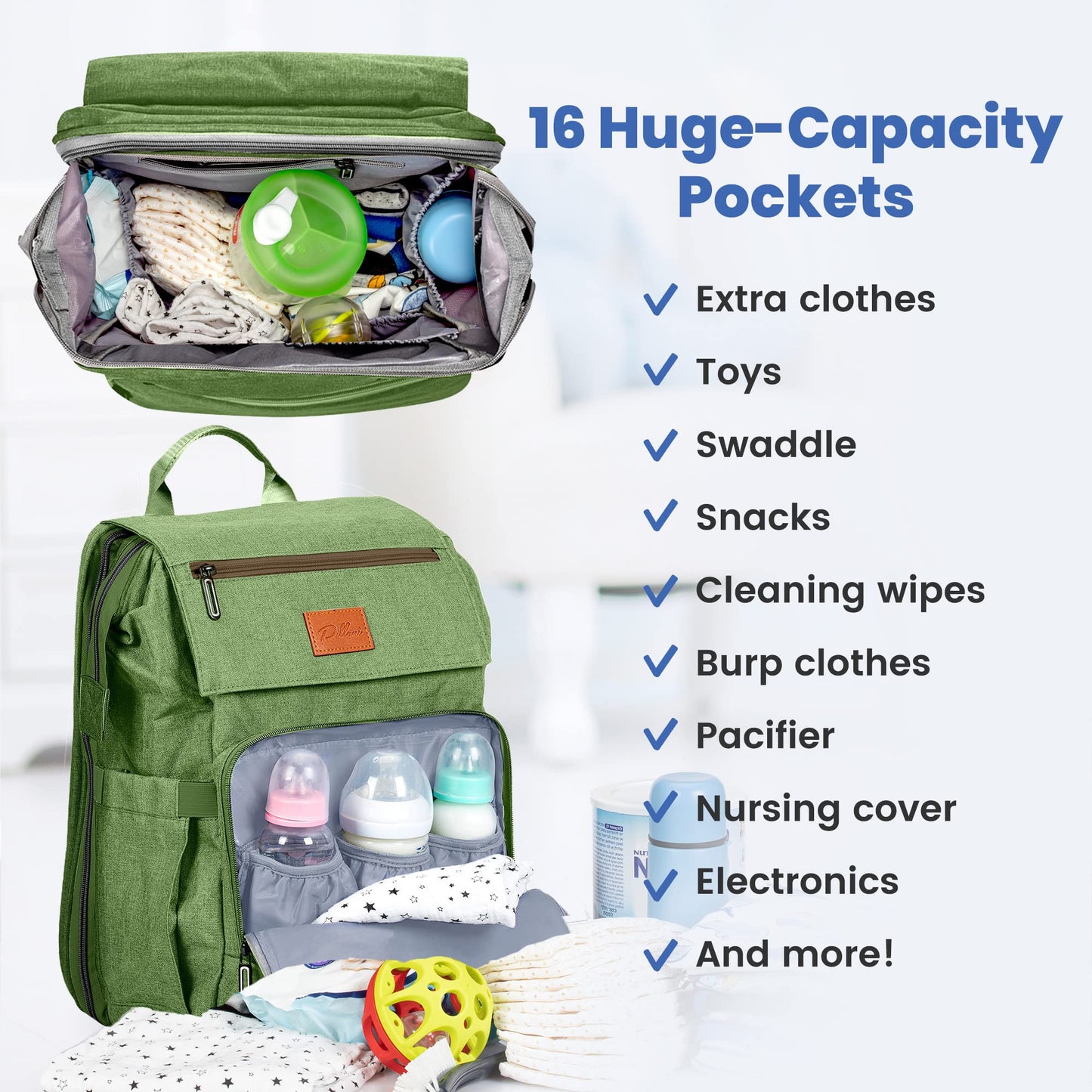 Pillani Baby Diaper Bag Backpack - Baby Bag For Boys & Girls, Diaper Backpack - Large Travel Diaper Bags W/Changing Pad - Baby R