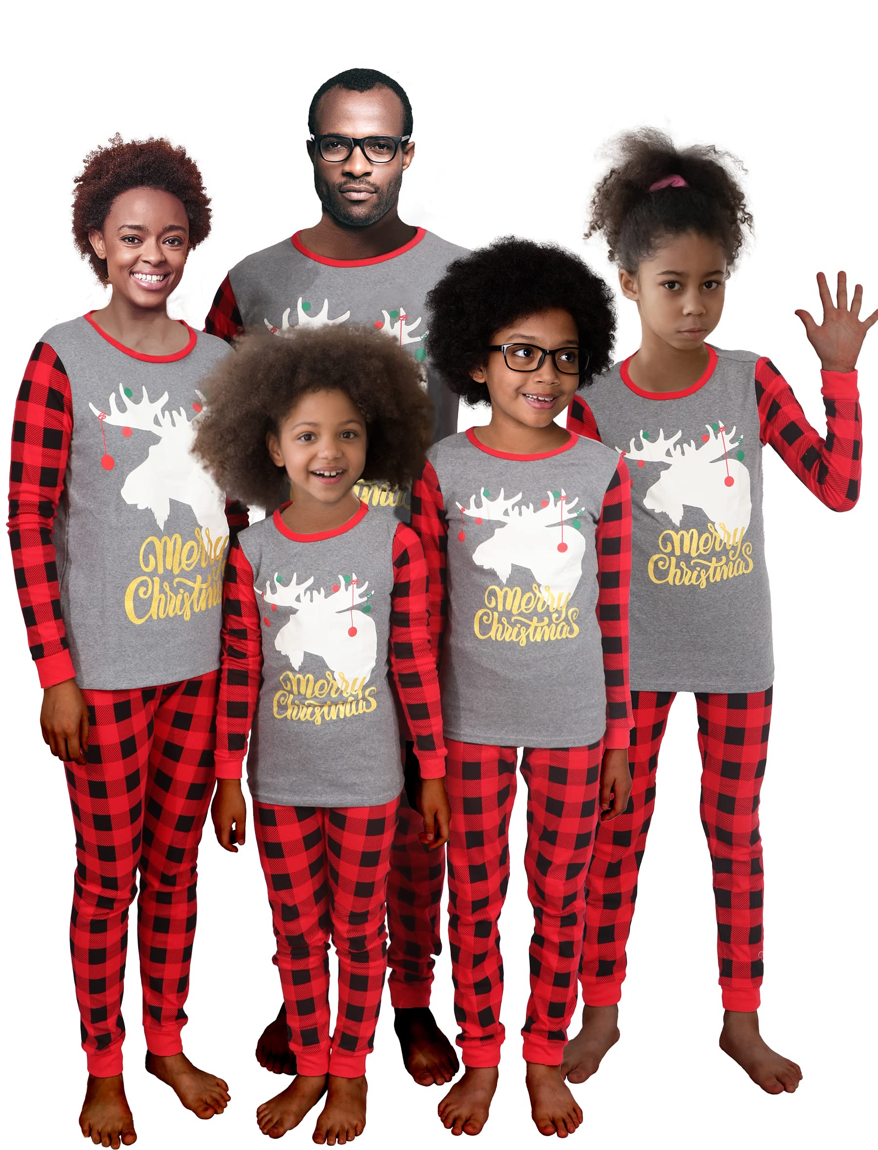 Family Feeling Baby Infant Holiday Christmas Glow In The Dark Moose Reindeer Plaid Matching Family Long Sleeves Pajamas Set Grey
