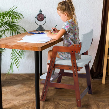 Ezebaby Wooden High Chair For Toddlers To Teens, Adjustable Kids Study Chair With Steps, Kids Dining Chair With Removable Cushio