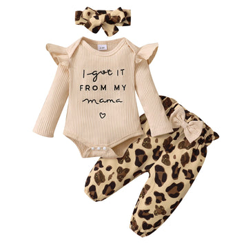 Olluisneo Baby Clothes Girl Newborn Baby Girl Clothing Long Sleeve Apricot Romper Pant Set Oufits Fall Baby Girl Outfits 3-6 Mon