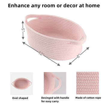 Xuanguo Small Woven Basket Cute Oval Cotton Rope Gifts Basket With Handle Empty Baby Wicker Storage Basket Nursery Box Bin Kids