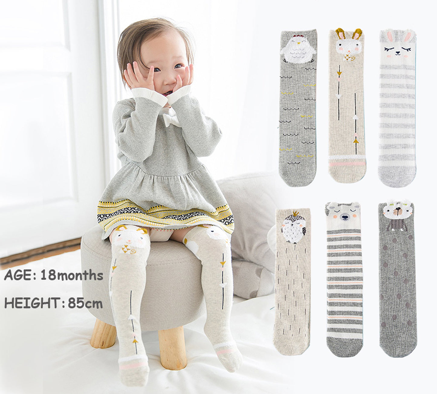 Color City Baby Knee High Socks Animal Warm Cotton Kids Toddler Boys Girls Boot Socks 1-6 Years (6 Pairs A)
