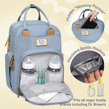 Ruvalino Diaper Bag Backpack, Multifunction Travel Pack Maternity Baby Changing Bags, Large Capacity, Waterproof, Sky Blue