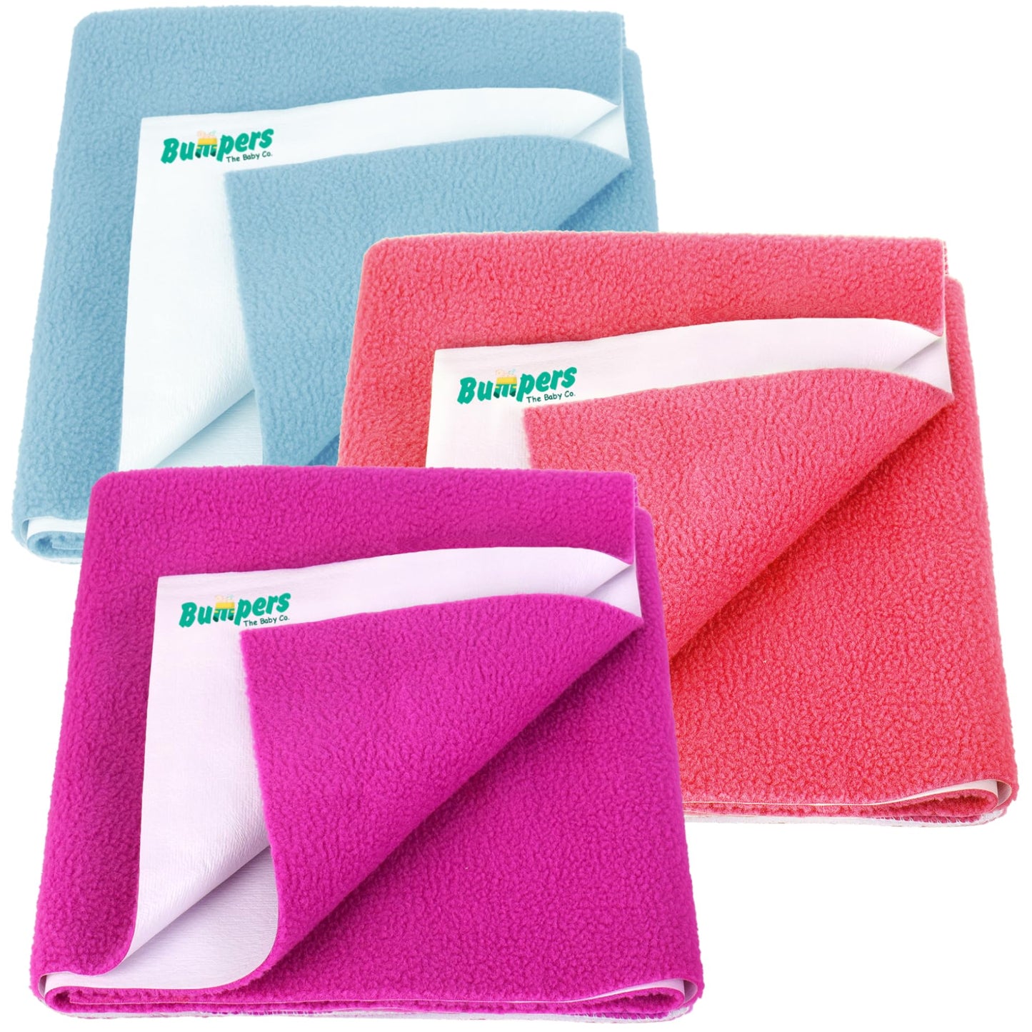 Bumpers AntiPiling Quick Dry & Absorbent Sheet Polycotton Baby Bed Protecting Waterproof Mat (Rani Pink, Salmon Rose, Light Blu