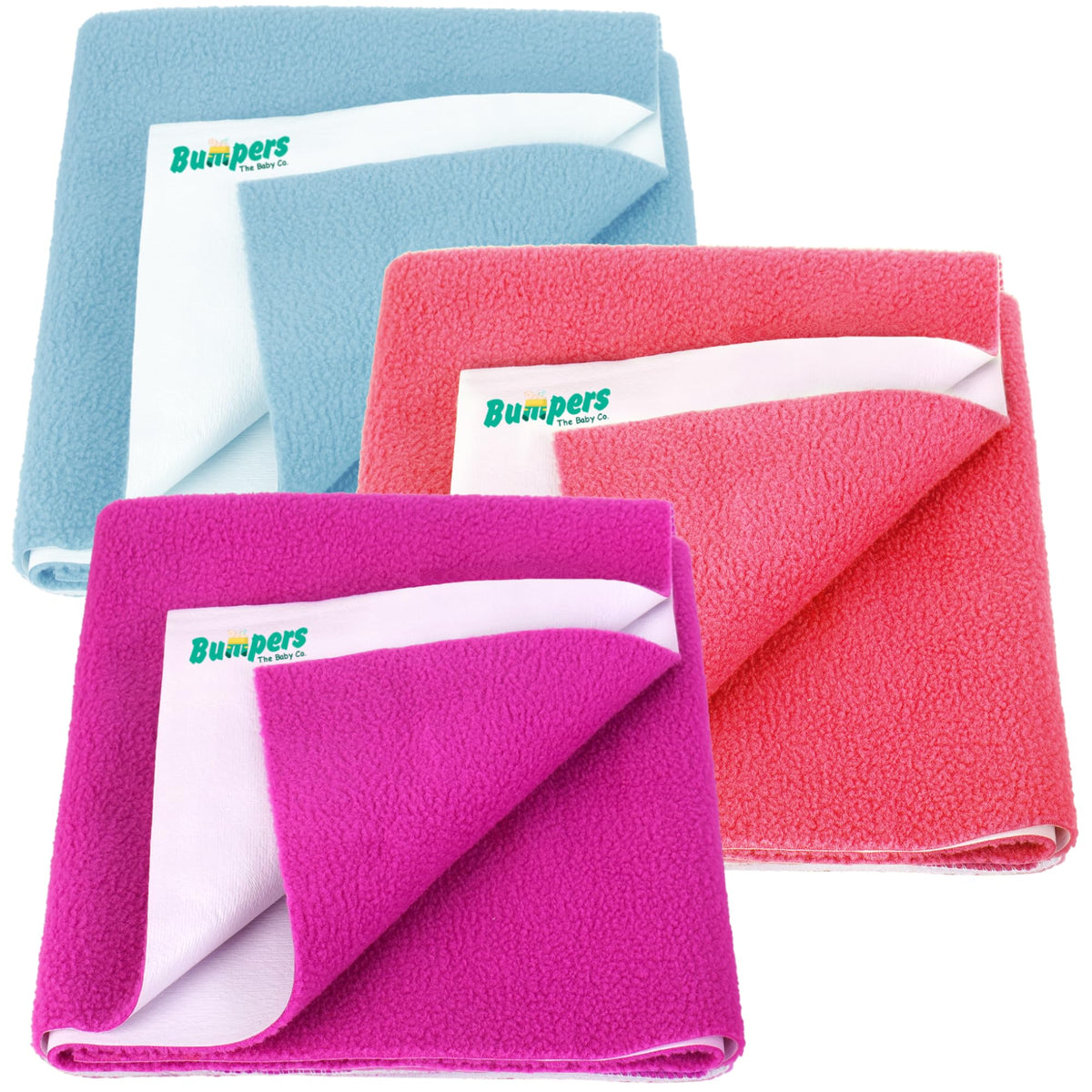 Bumpers AntiPiling Quick Dry & Absorbent Sheet Polycotton Baby Bed Protecting Waterproof Mat (Rani Pink, Salmon Rose, Light Blu