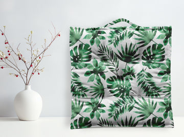 Oasis Home Collection Cotton Shell with Natural Cotton Printed Floor Cushion  Big Leaf, Set of 1