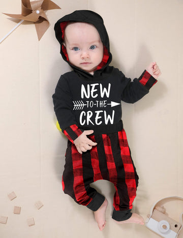 Fommy Baby Boy Clothes 6-9 Months New To The Crew Letter Print Hoodies+Plaid Long Pants 2Pcs Outfits Set Stuff Gifts