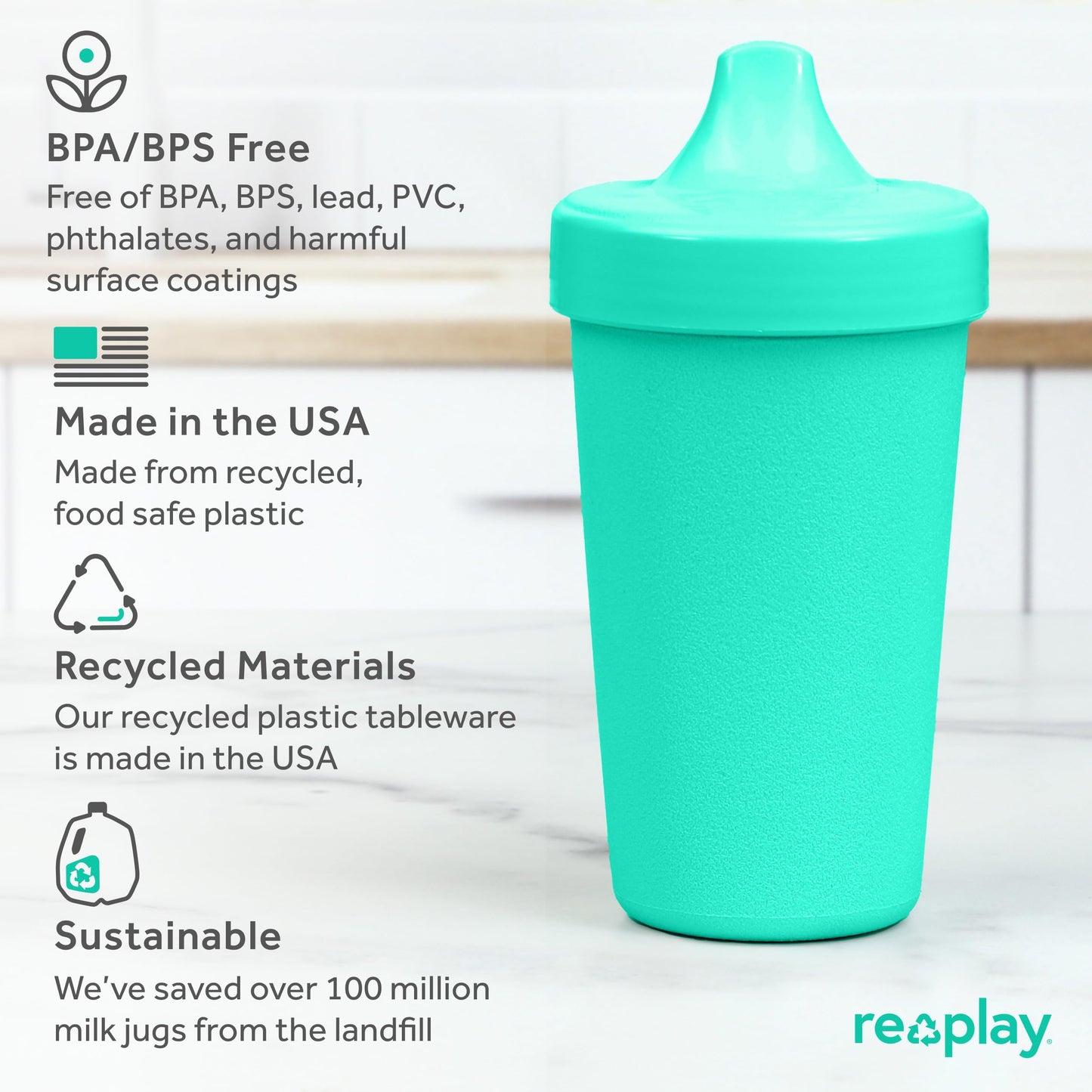 Re-Play Sippy Cups For Toddlers - 10 Oz. Reusable Spill Proof Cups For Kids, Dishwasher/Microwave Safe - Made In Usa - Set Of 3-