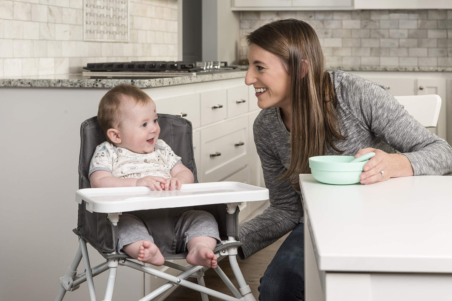 Regalo My High Chair Portable Travel Fold & Go Highchair, Indoor And Outdoor, Bonus Kit, Includes Tray With Cup Holder, Grey