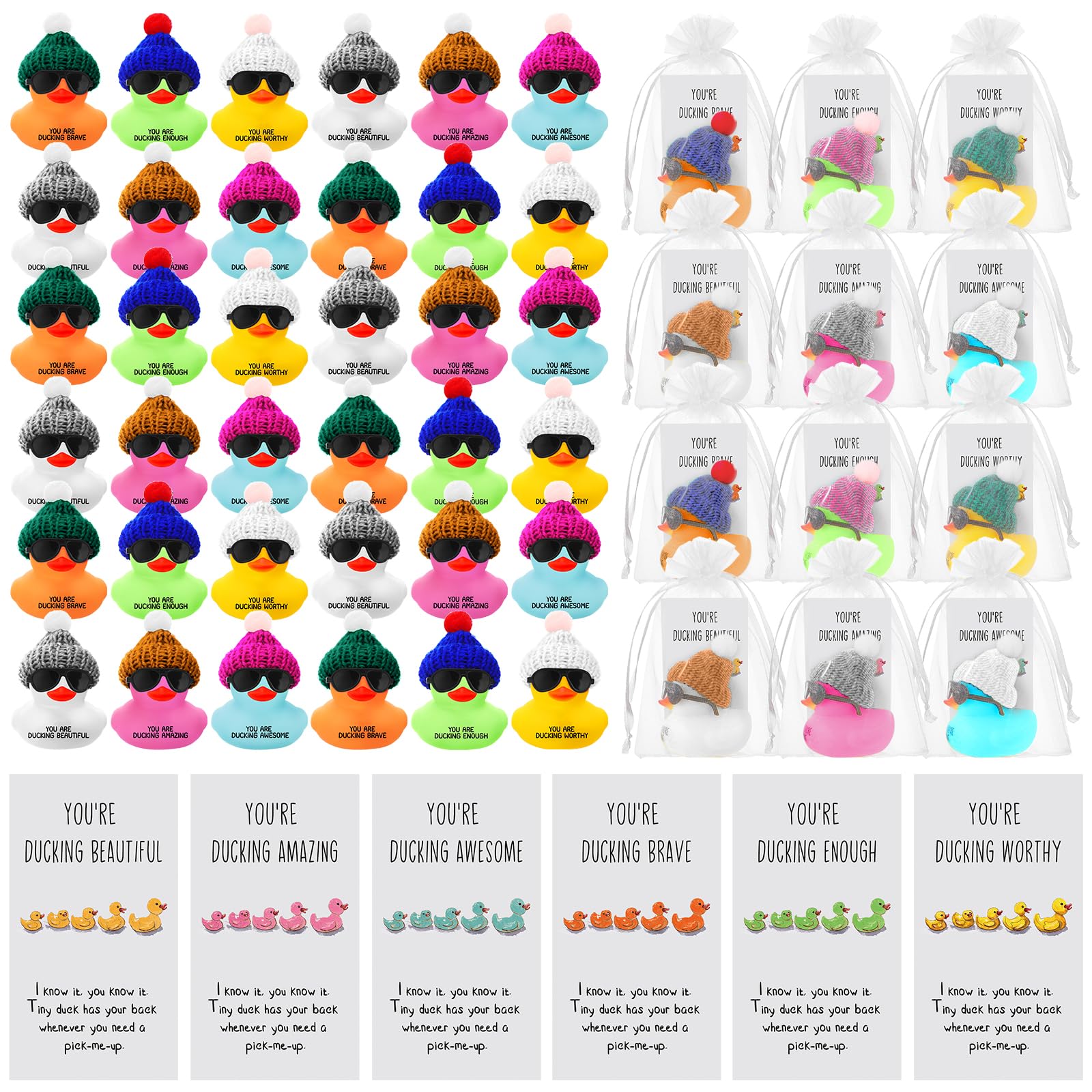 Liliful 60 Set Employee Appreciation Gift Bulk for Coworker Inspirational Mini Rubber Ducks with Glasses You are Awesome Sign Yo