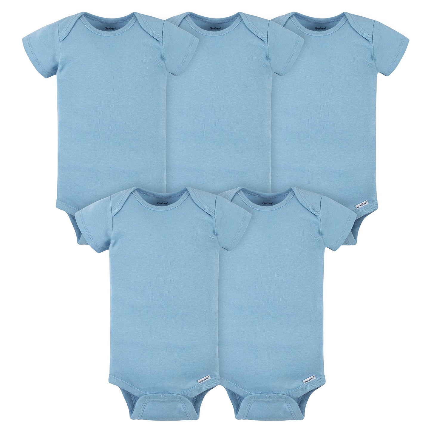 Gerber Baby 5-Pack Solid Onesies Bodysuits, Blue, 0-3 Months