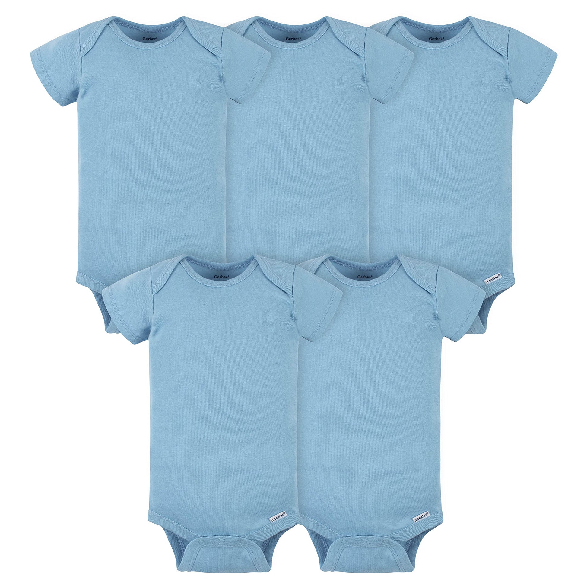 Gerber Baby 5-Pack Solid Onesies Bodysuits, Blue, 3-6 Months