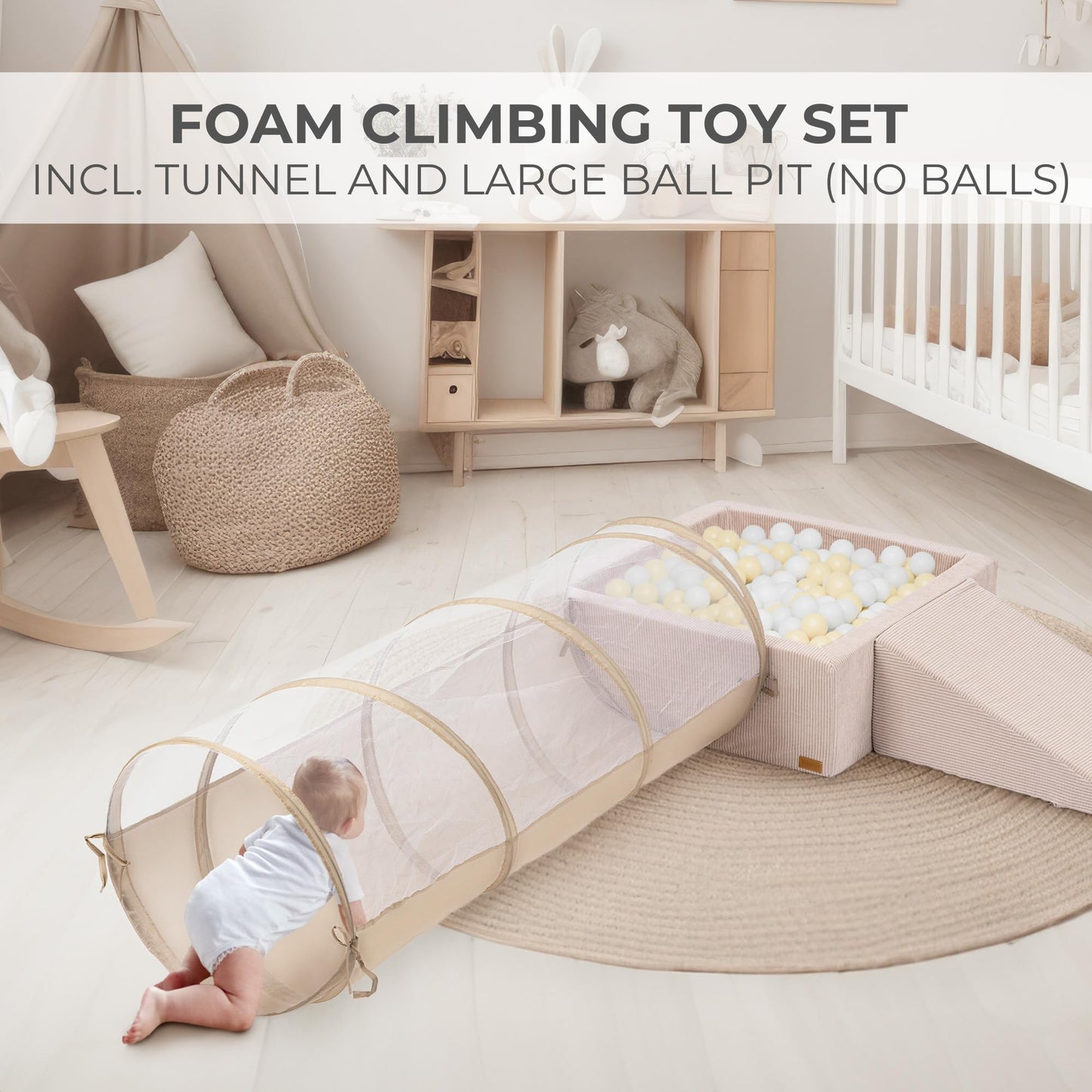 Fun Climbing Toy Set For Toddlers Aged 1-3 - Incl. Crawl Through Tunnel, Large Ball Pit & Climbing Blocks For Unlimited Indoor F