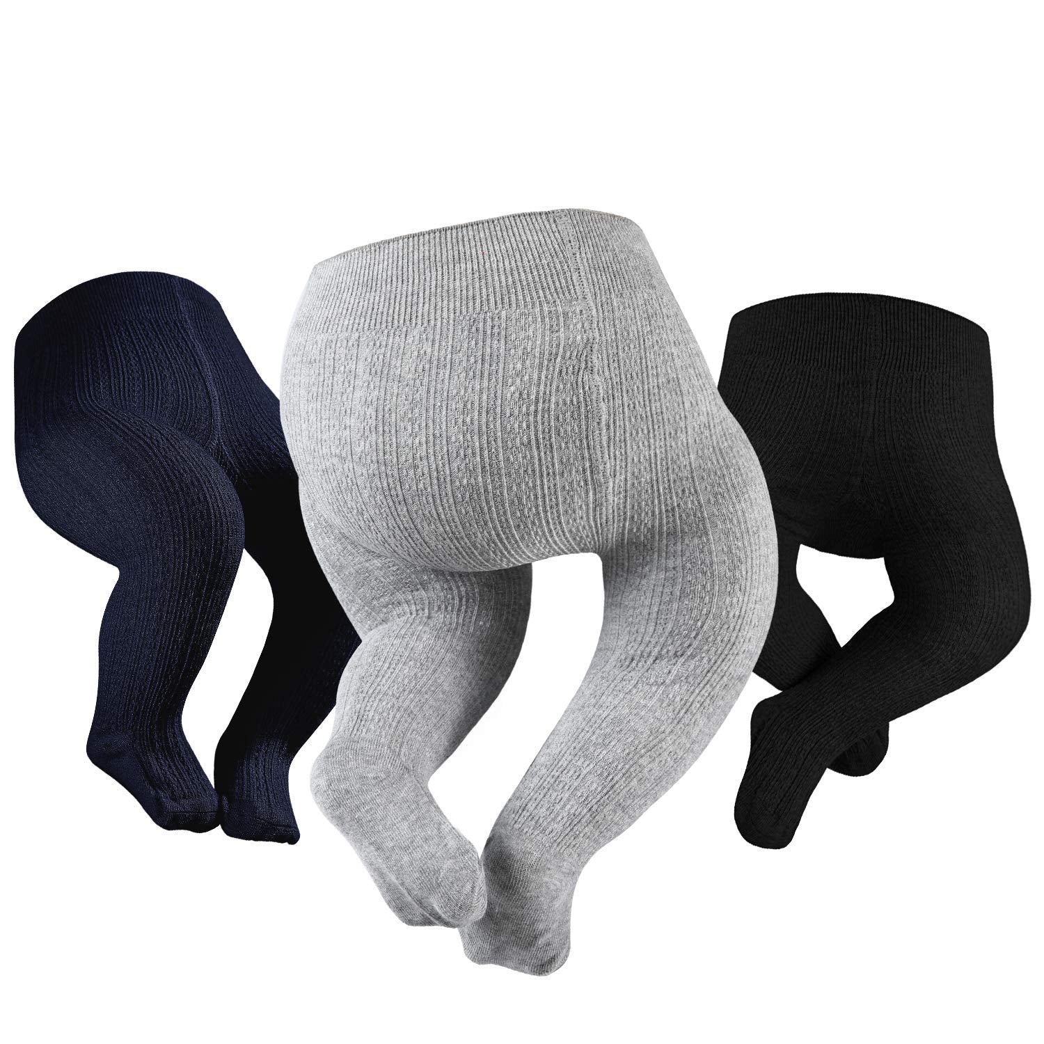 Petrass Baby Girls Cable Knitted Tights Infant Full-Footed Seamless Cotton Tights New-Born Girls Seamless Leggings Black/Grey/Na