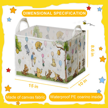 Zsatuiy Winnie Baby Stuff,Winnie Storage Nursery Basket, Large Squarecanvas Laundry Hamper With A Waterproof Pecoating, Foldable