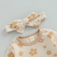 Mersariphy Infant Baby Girl Romper Baby Sweatshirt Romper Long Sleeve Waffle Floral Bodysuit With Headband Fall Winter Outfits (