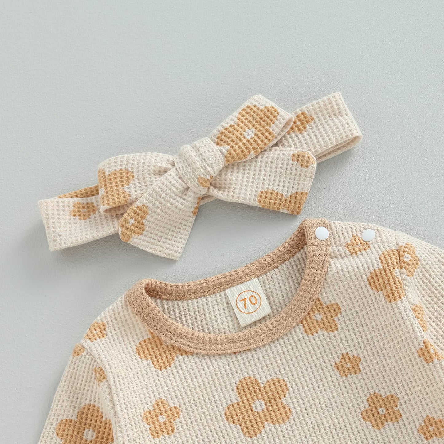 Mersariphy Infant Baby Girl Romper Baby Sweatshirt Romper Long Sleeve Waffle Floral Bodysuit With Headband Fall Winter Outfits (