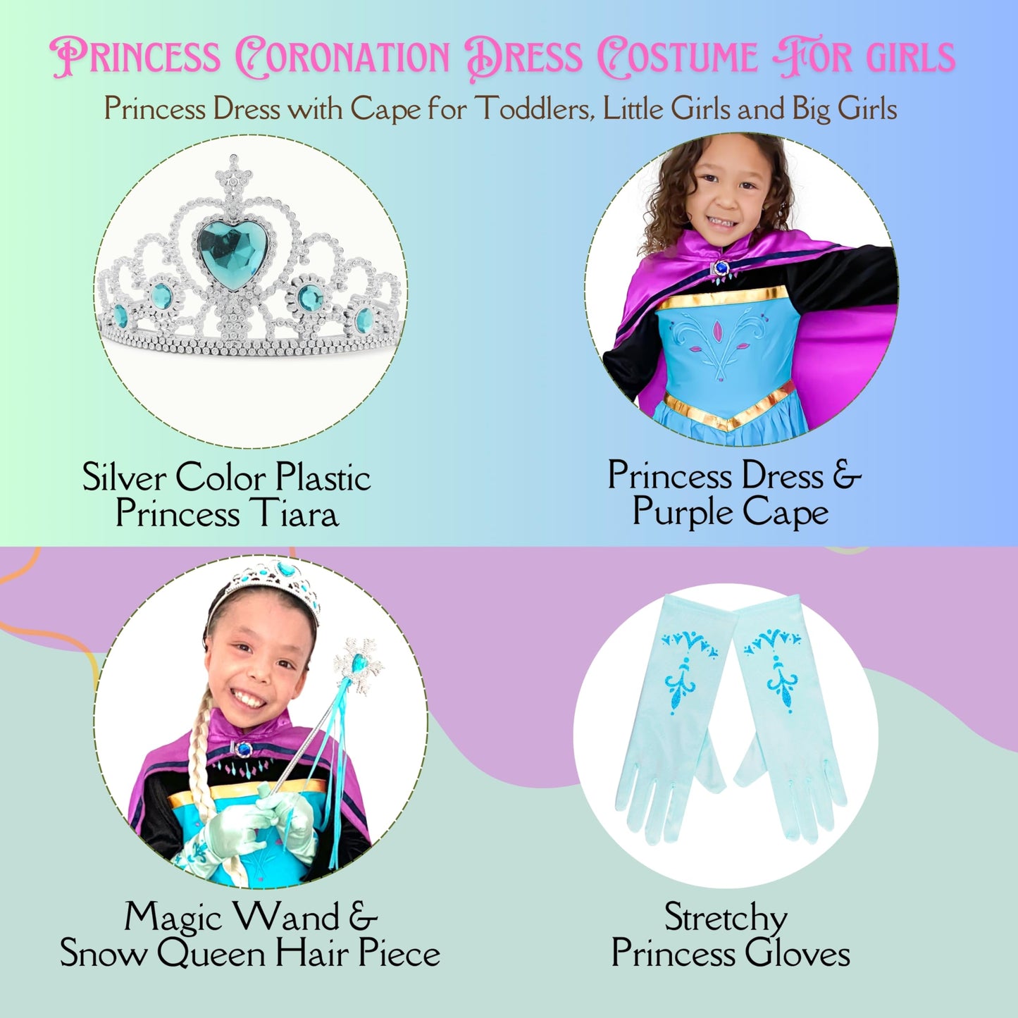 Cokos Box Girls Princess Dress Up Costume Set For Birthday Party - Coronation Edition, 4 Years, Baby-Blue, 4T