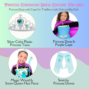 Cokos Box Girls Princess Dress Up Costume Set For Birthday Party - Coronation Edition, 4 Years, Baby-Blue, 4T