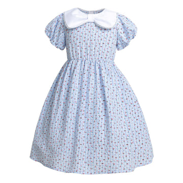 Ltakk Prairie Dresses Girls Pioneer Colonial Costume Girl Pilgrim Dress With Apron And Bonnet, Blue Plaid Floral, Large, Age Ove
