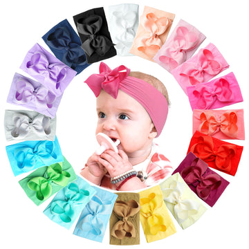 C  Llot 20 Colors Baby Girl Headbands With 4.5 Inches Hair Bows Nylon Turban Head Wraps Headbands For Newborn Infants And Toddle