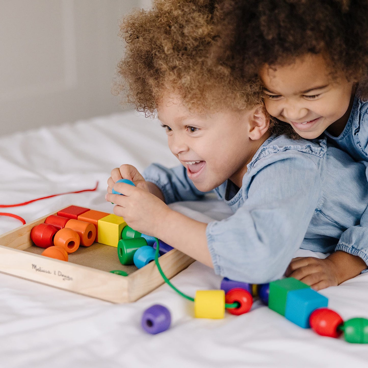 Melissa & Doug Primary Lacing Beads - Educational Toy With 30 Wooden Beads and 2 Laces Beads For Toddlers, Fine Motor Skills Lac