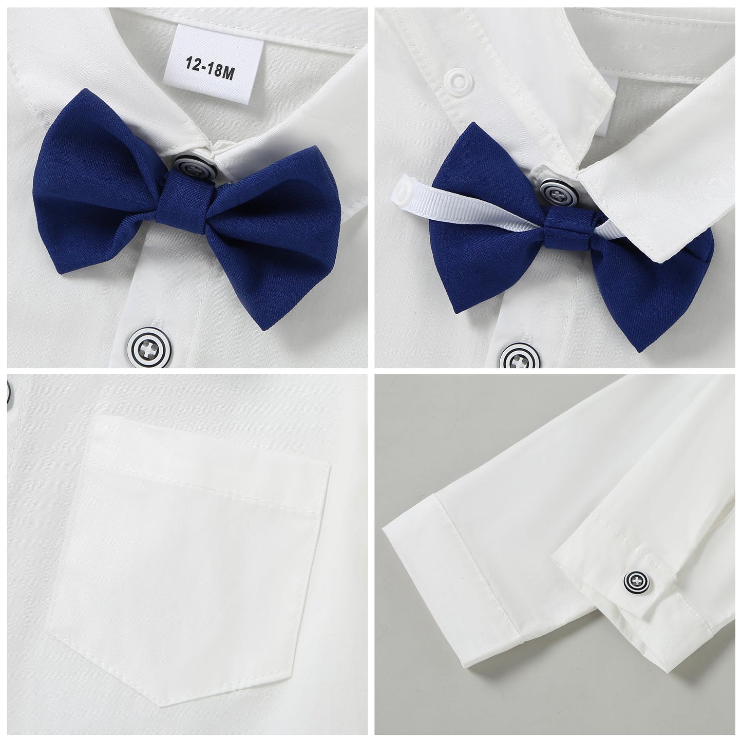 Yallet Toddler Baby Boy Clothes Suit Gentleman Wedding Outfits, Formal Dress Shirt+Bowtie+Vest+Boutonniere+Suspender Pants(V Blu