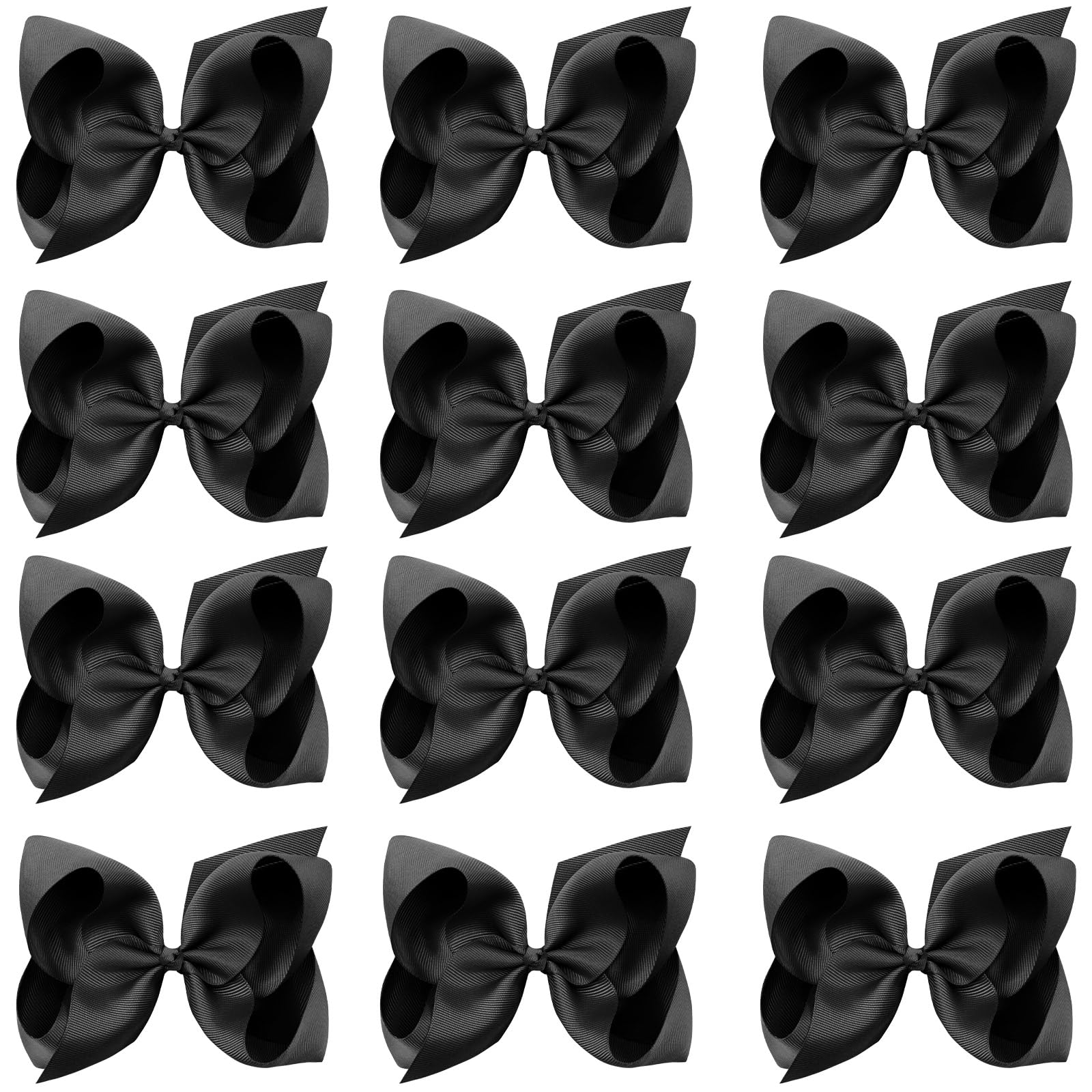 Oaoleer Big Hair Bows For Girls 12 Pcs 6' Black Grosgrain Ribbon Large Boutique Bow Alligator Clips Hair Accessories For Toddle