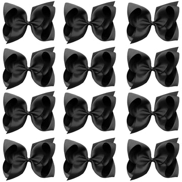 Oaoleer Big Hair Bows For Girls 12 Pcs 6' Black Grosgrain Ribbon Large Boutique Bow Alligator Clips Hair Accessories For Toddle