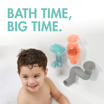 Boon Tubes Toddler Bath Toys - Bathtub Building Toys with Suction Cups - Toddler Sensory Toys and Bathtub Essentials - Gray - 3