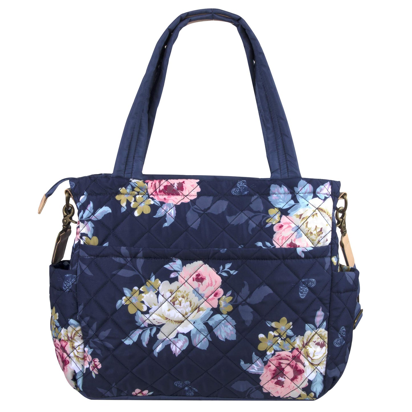 Quilted Diaper Bag Crossbody Tote Purse With Changing Pad & 10 Pockets In Blue