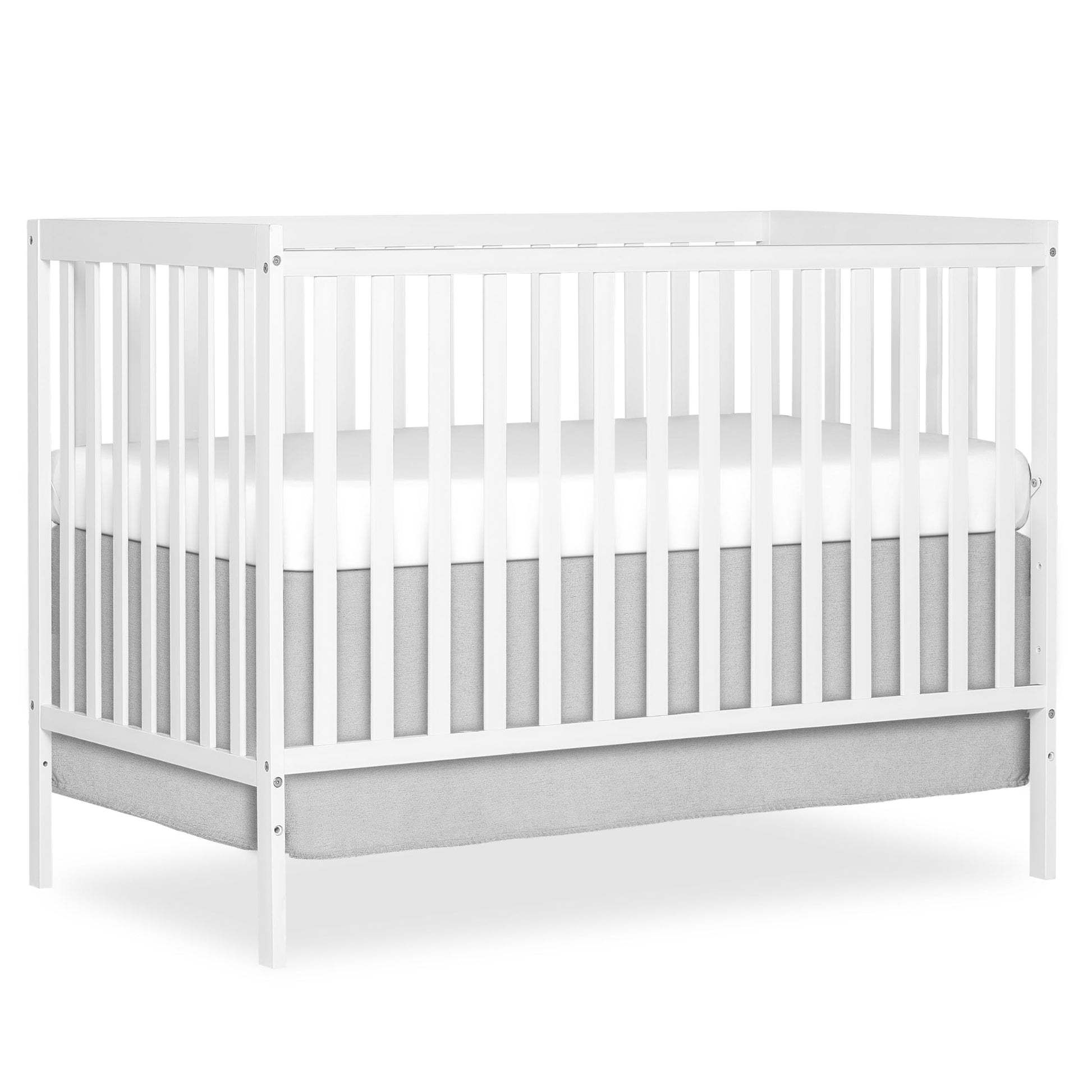 Dream On Me Synergy 5-In-1 Convertible Crib In White, made of New Zealand Pine wood, JPMA & Greenguard Gold Certified, features 