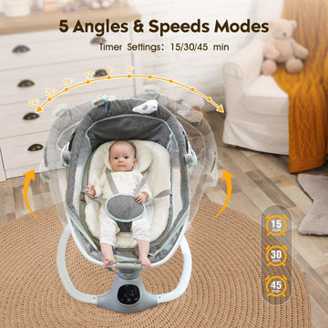 Electric Baby Swing For Infants To Toddler, Portable Swing Baby Rocker With 5 Point Harness, 5 Sway Speed, Bluetooth,12 Preset L