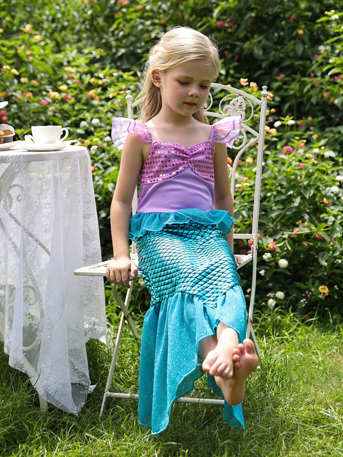 Eledobby Ariel Dress For Girls Little Mermaid Costume Princess Dress Up Halloween Birthday Outfits With Accessories Size 5-6 Yea