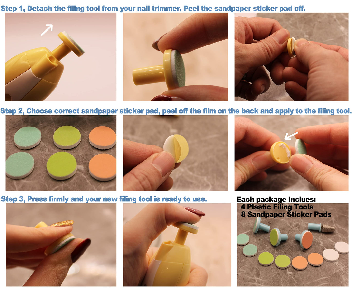 Nail File Replacement Pads 12 In 1- Baby Electric Nail Trimmer Clipper Sandpaper Pads (Yellow)