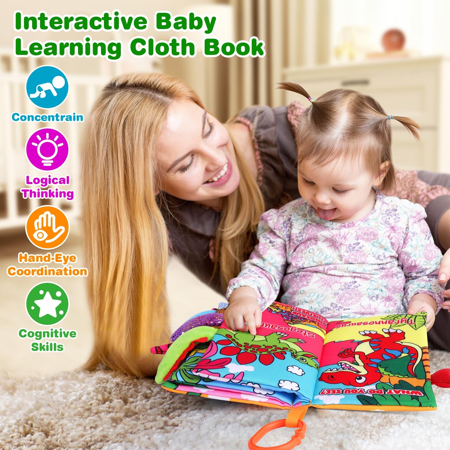 Vanmor 2 Pack Baby Cloth Books, High Contrast Sensory Crinkle Toys for 0-6 Months Infants, Soft Tummy Time Travel Essentials, fo