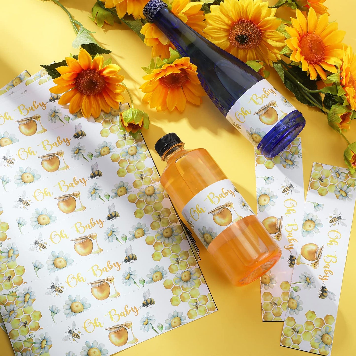 Spakon 48 Pieces Bee Baby Shower Water Bottle Labels Bee Water Bottle Wrappers Baby Shower Favor Decorative Sticker For Gender R